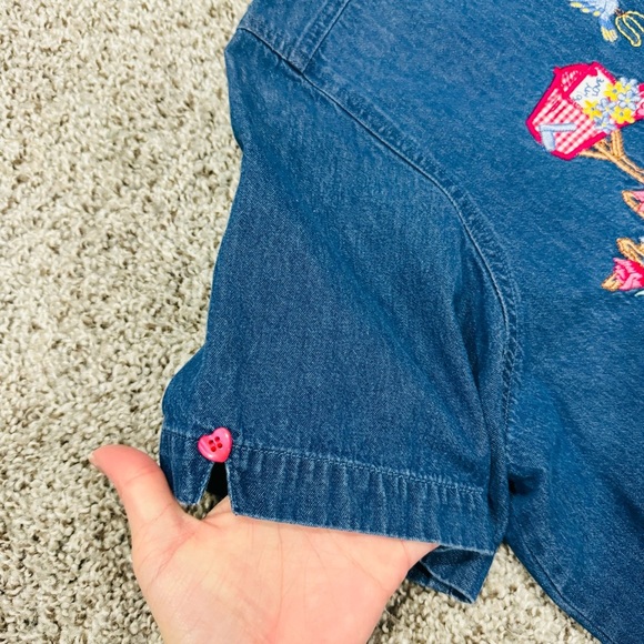 Bobbie Brooks Vintage Floral Heart Valentines Day Denim Y2K Short Sleeve Top - Picture 4 of 8